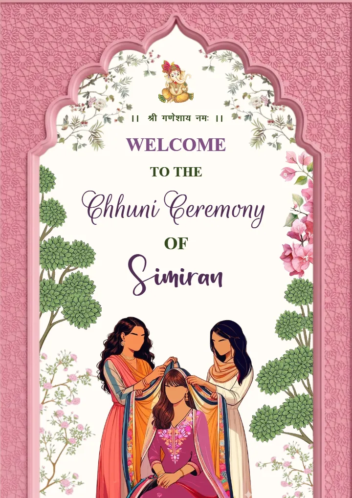 Stylish Arch Frame Chunni Ceremony Welcome Board with Art