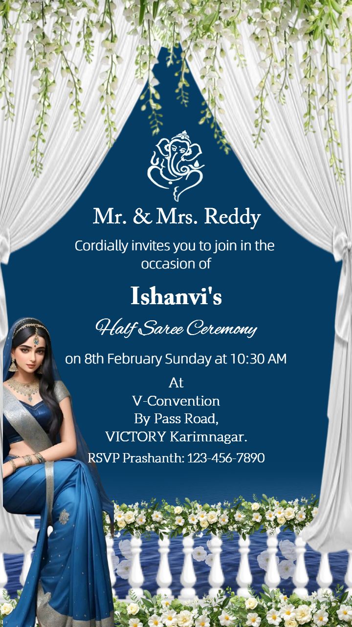 Traditional Half Saree Ceremony Invitation Templates