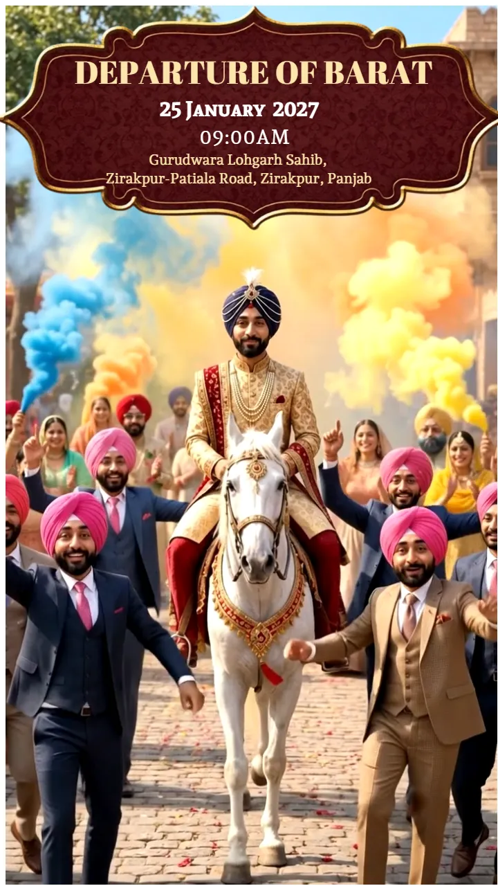 Punjabi Wedding Invitation Video in Maroon and Gold Theme