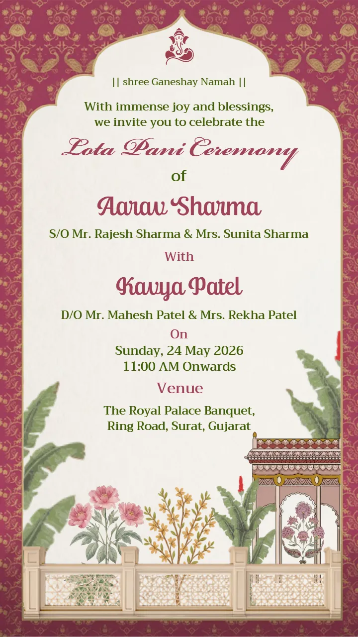 Elegant Lota Pani Invitation Card in English Printable