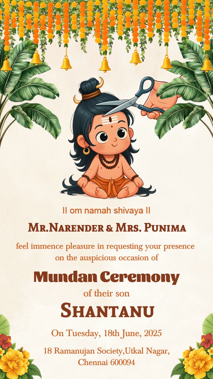 Baby Head Shaving Ceremony Card for Mundan Invite