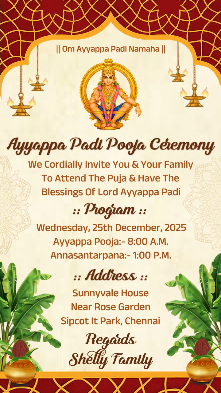 Spiritual Ayyappa Padi Puja Templates with Kalasam Decor