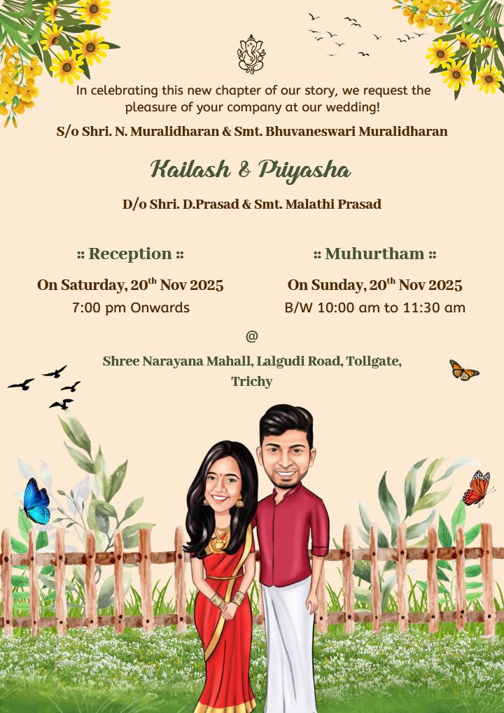 Wedding Invitation Card With Sunflower And Nature Theme