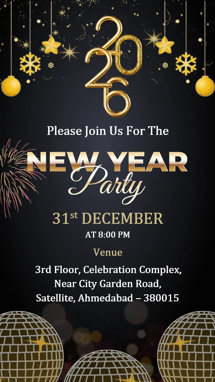 Stylish New Year Eve Party Invitation Card 2026 Design