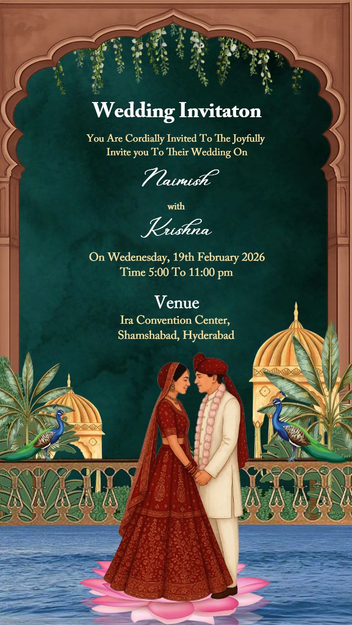 Peacock Theme Wedding Invitation Template for Royal Look