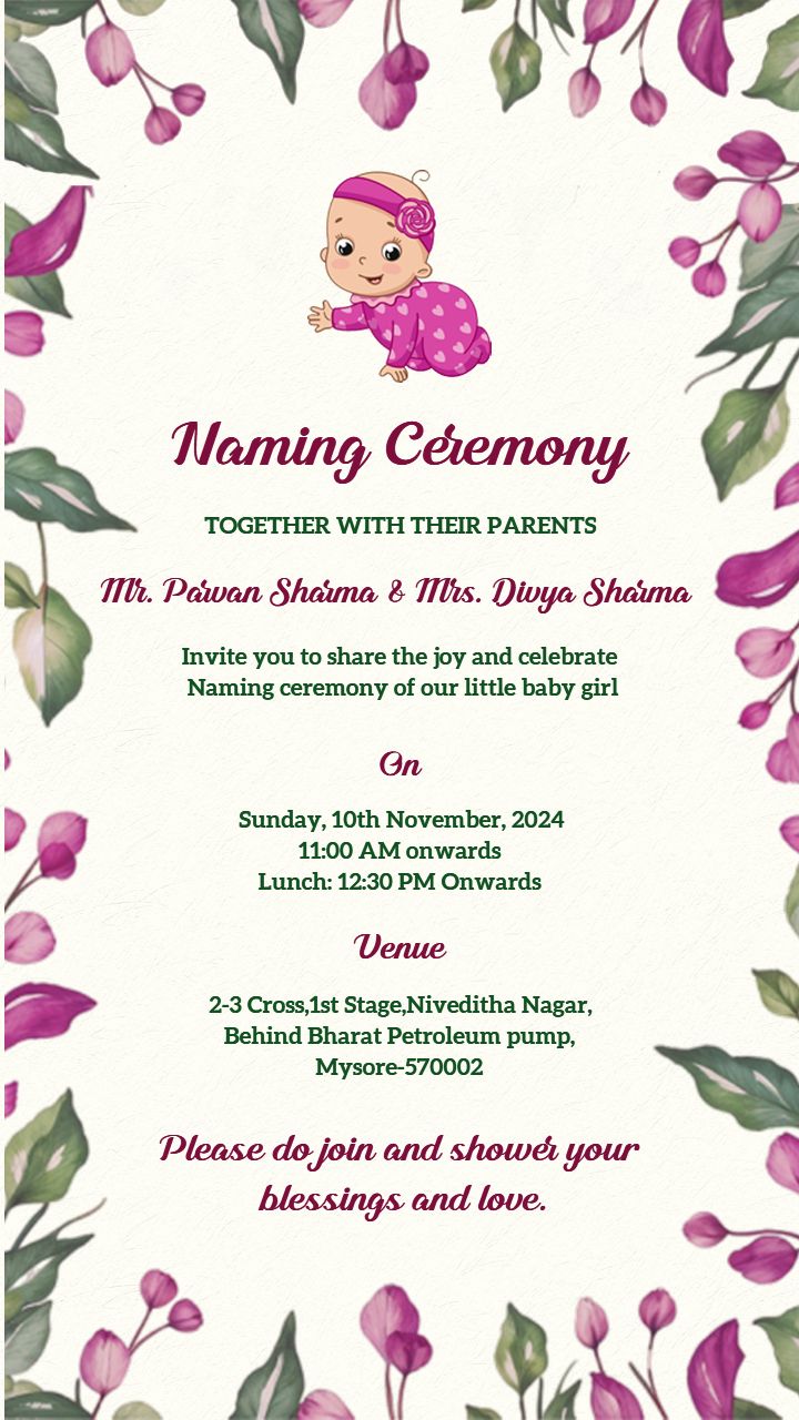 Naming Ceremony Invitation Card Modern Minimal Style