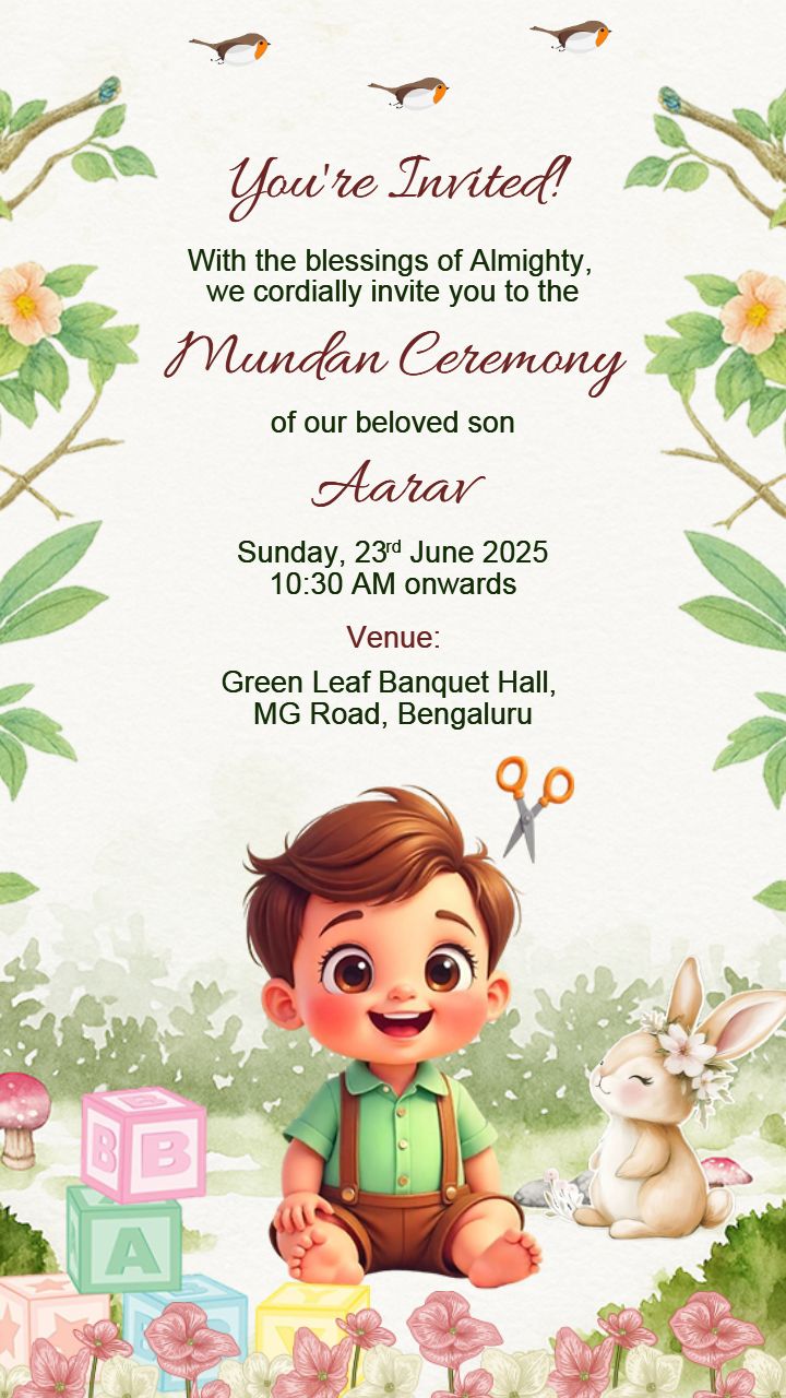 Beautiful Mundan Sanskar Head Shaving Event Card Design