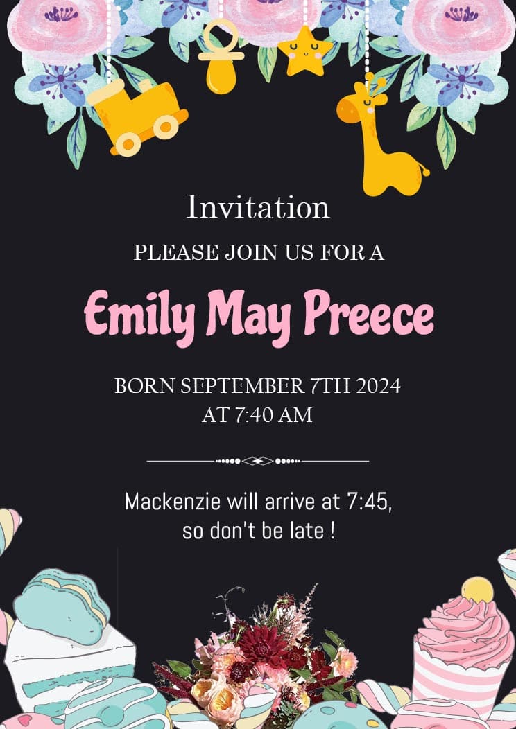 Baby Birth Announcement A4 Invitation Card