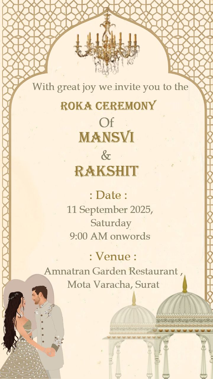 Royal Roka Ceremony Invitation with Palace and Dome Design