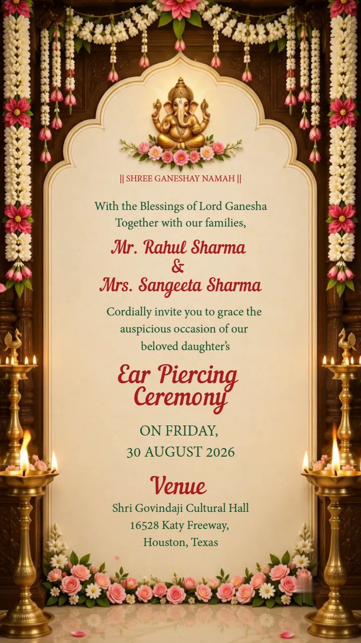3D Ear Piercing Ceremony Invitation Video with Royal Theme