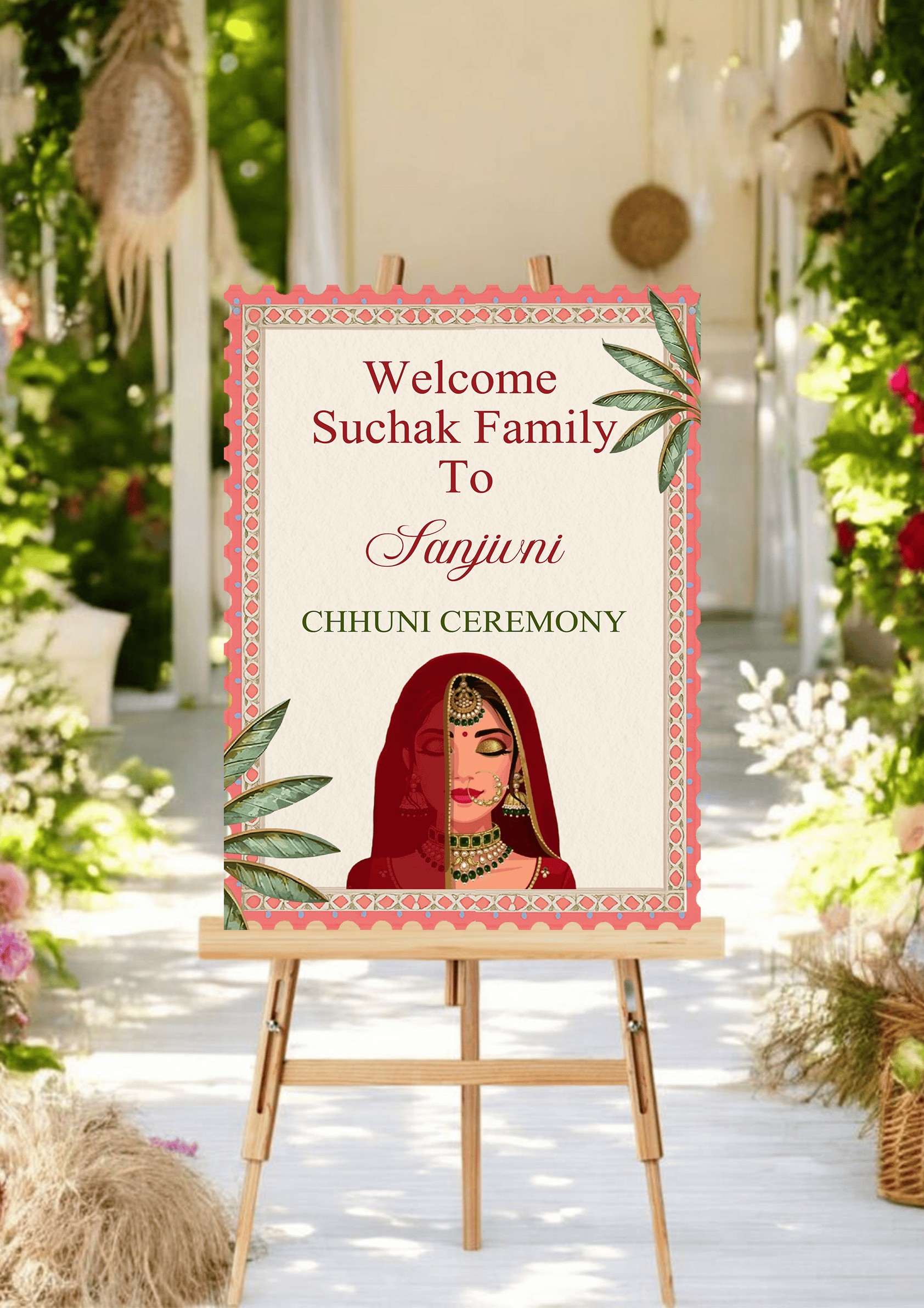 Fresh Garden Style Chunni Ceremony Welcome Board Idea