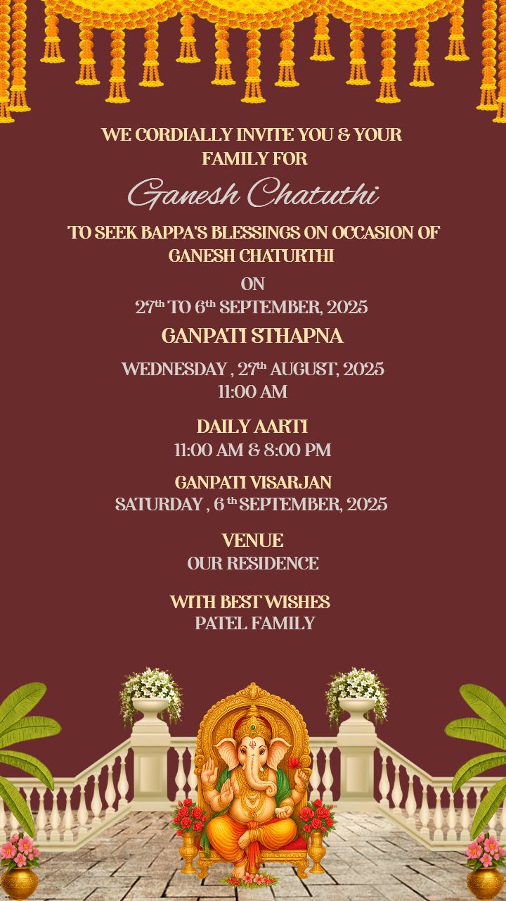 Ganesh Chaturthi Invitation Card with Luxury Background