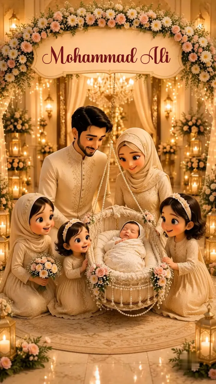 3D Muslim Naming Ceremony Invitation Video with Golden Theme