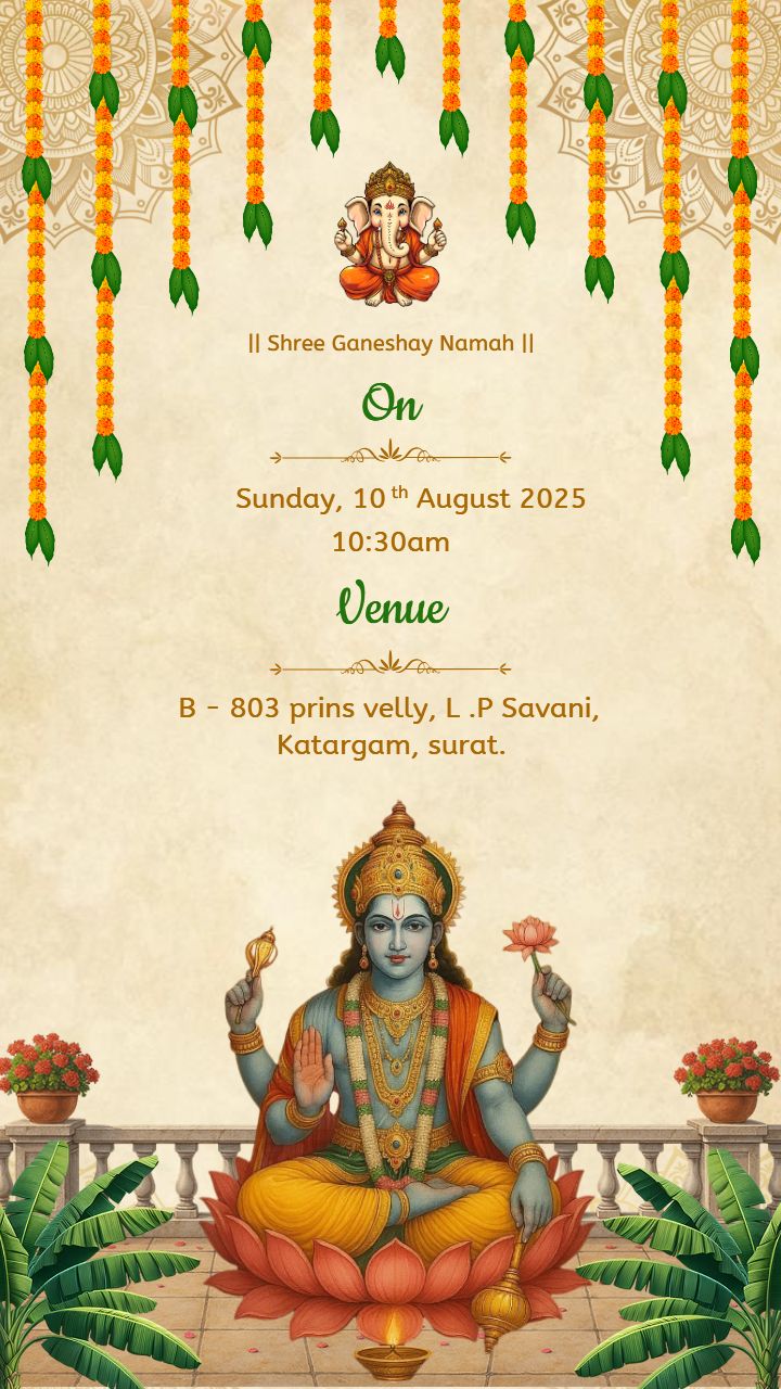 Invite for Satyanarayan Puja Card with Vishnu Blessing