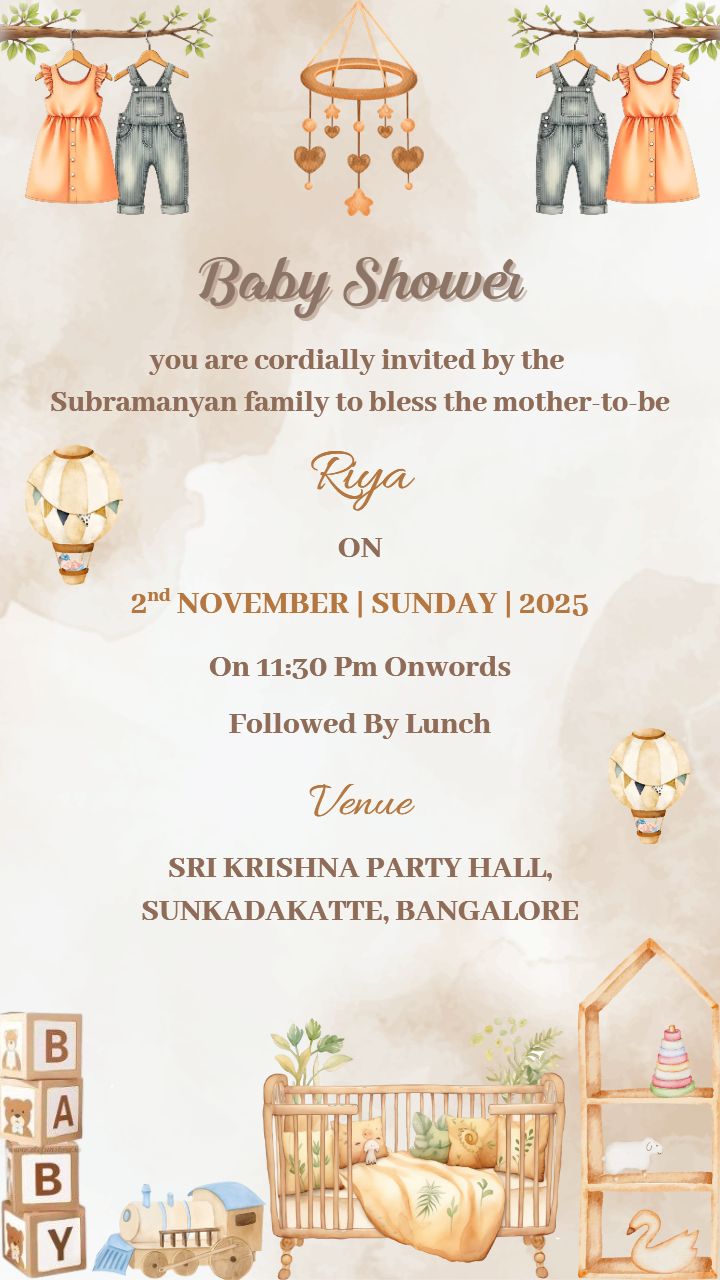 Baby Shower Invitation Design with Cute Cartoon Theme