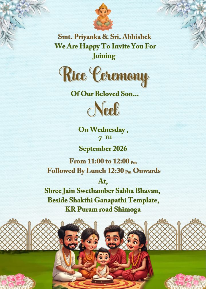 Family Theme Rice Ceremony Invitation Templates