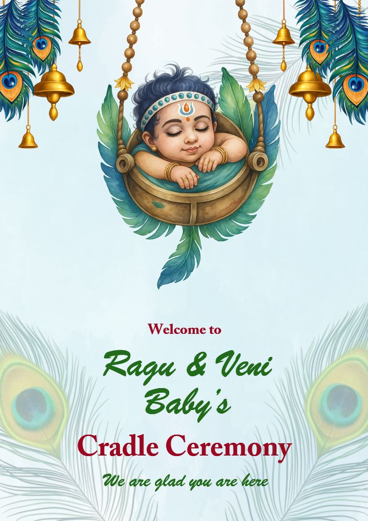 Cradle Ceremony Banner Design In Krishna Theme