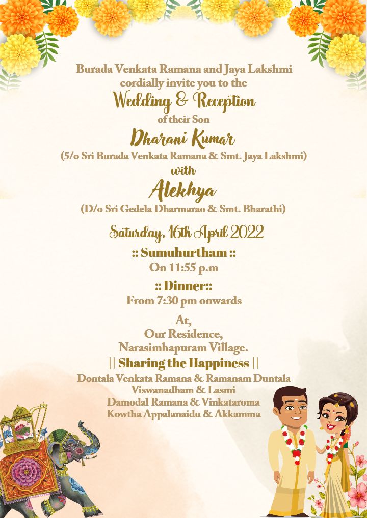 Wedding Invitation Card Design With Marigold Flowers