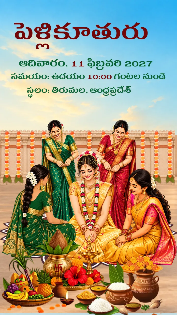 Telugu Wedding Invitation Video with Temple and Lotus Beauty