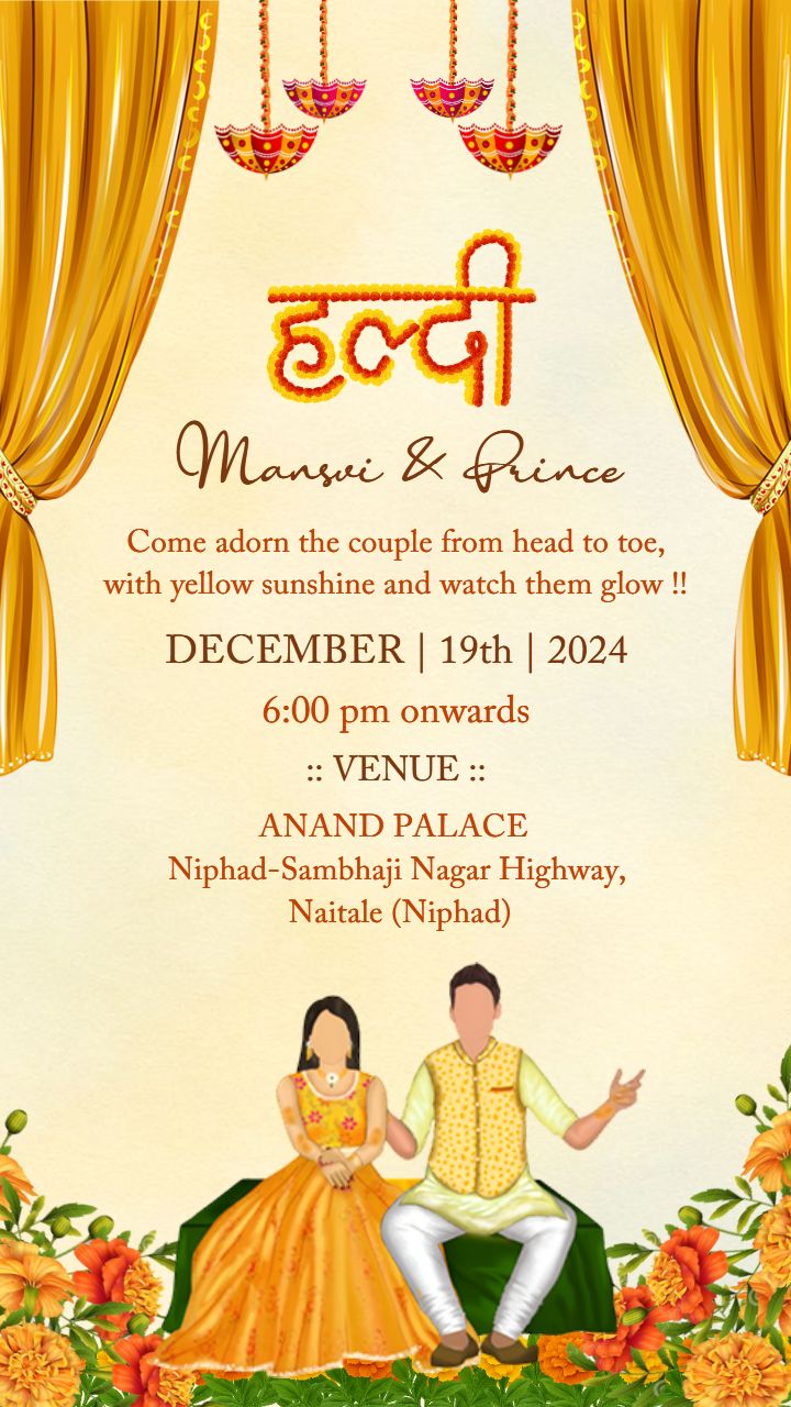 Editable Haldi Ceremony Invitation Card for Indian Wedding