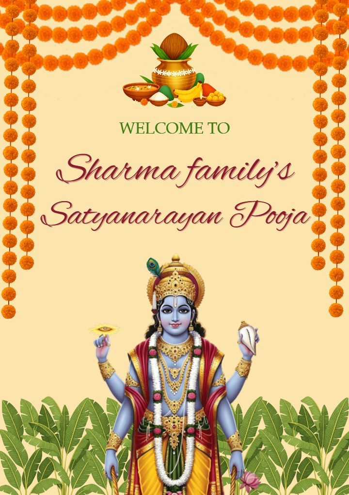 Satyanarayana Pooja Standee Board with Yellow Theme