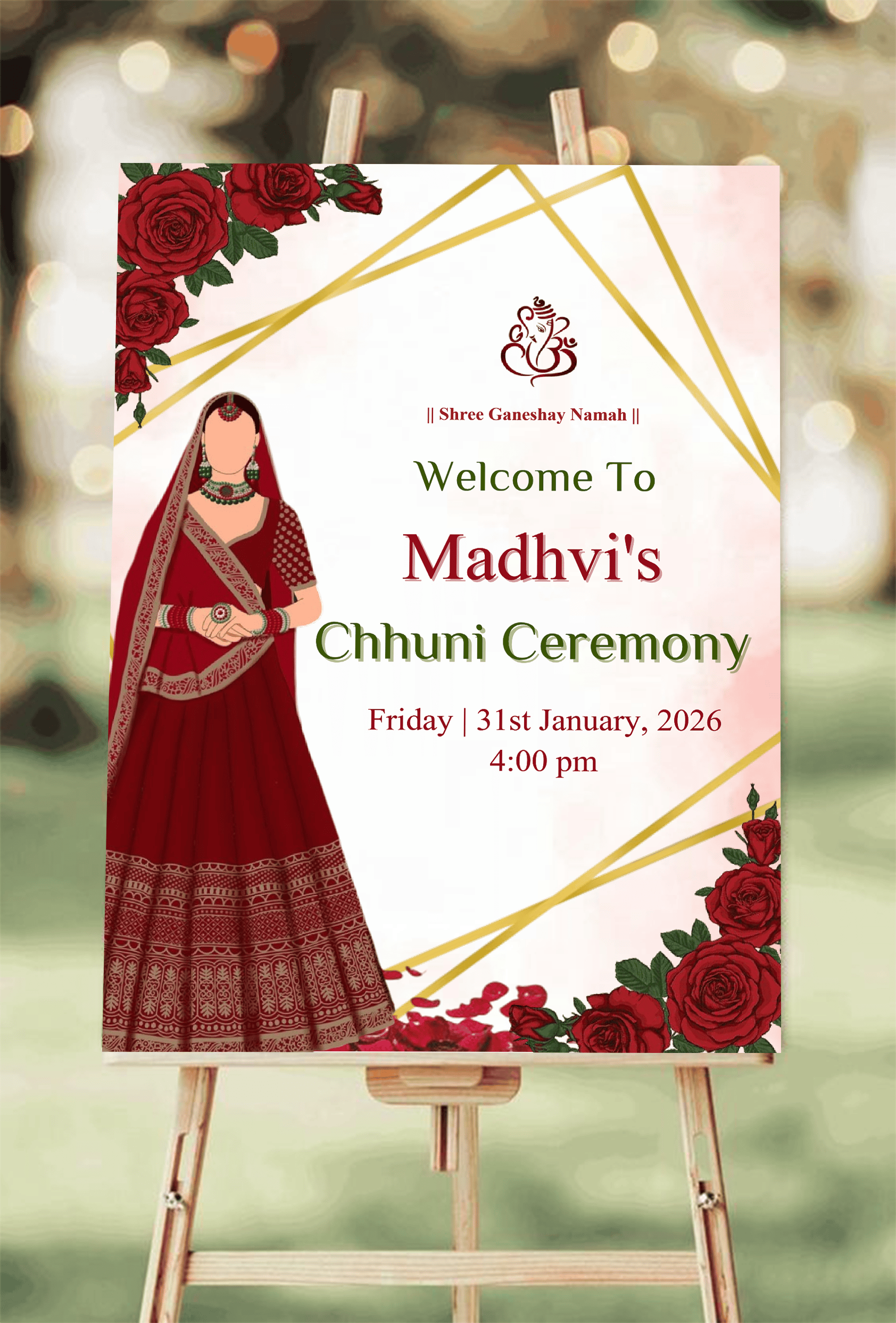 Decorative Chunni Ceremony Welcome Board with Roses