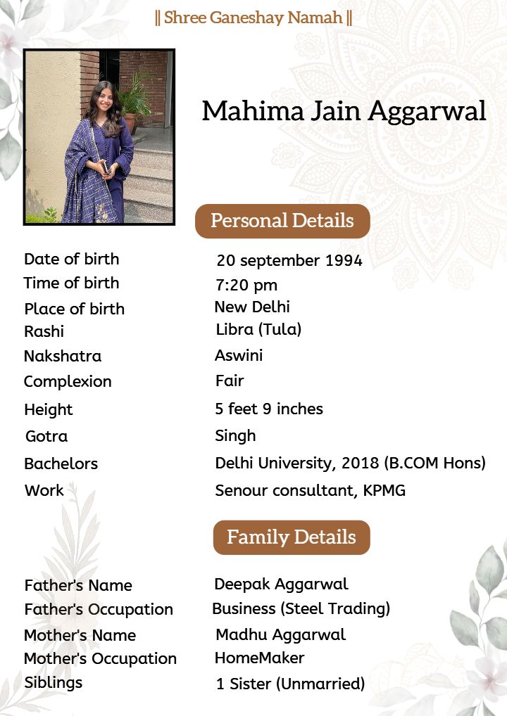 Marriage Biodata for Girl in Unique and Impressive Layout