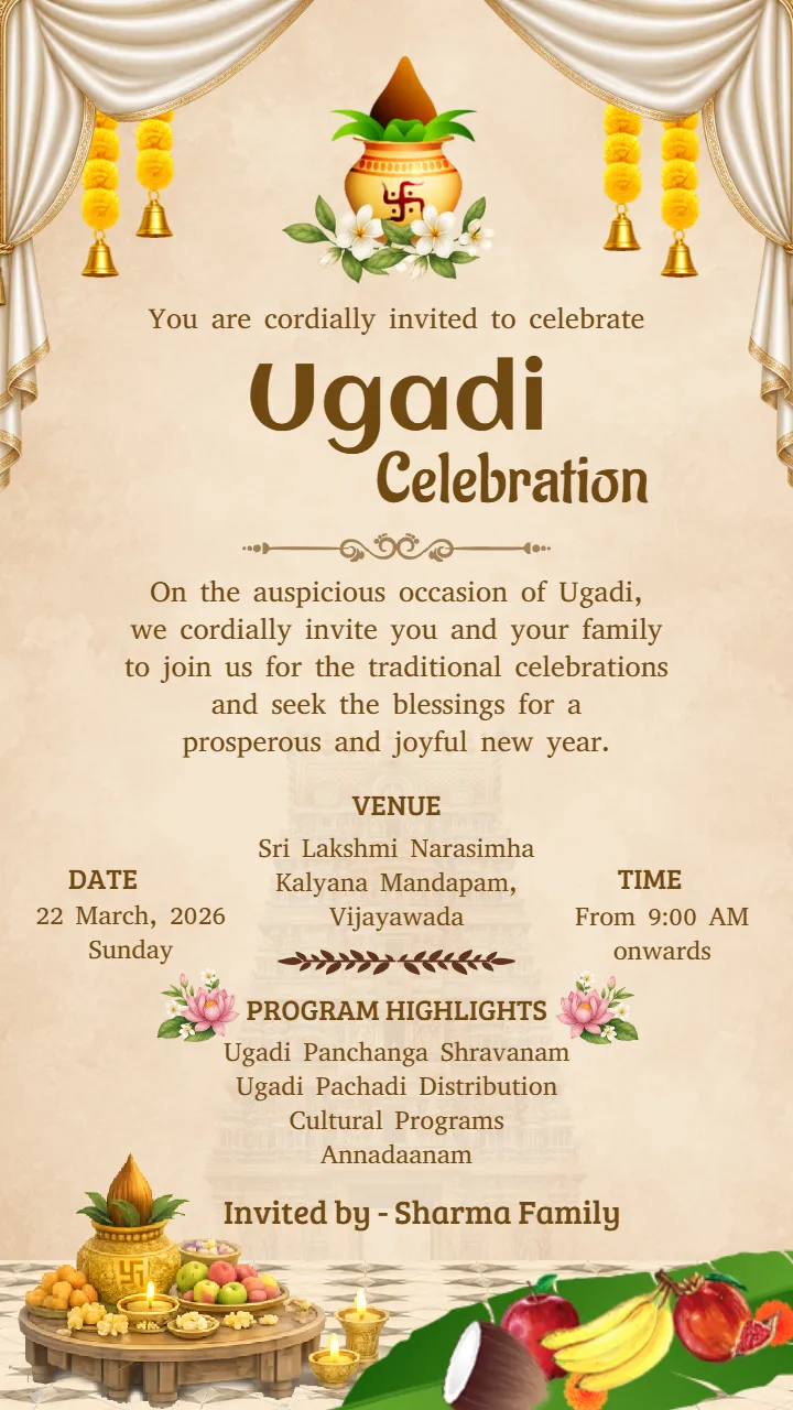 Ugadi Invitation Card Customizable Traditional Design Online