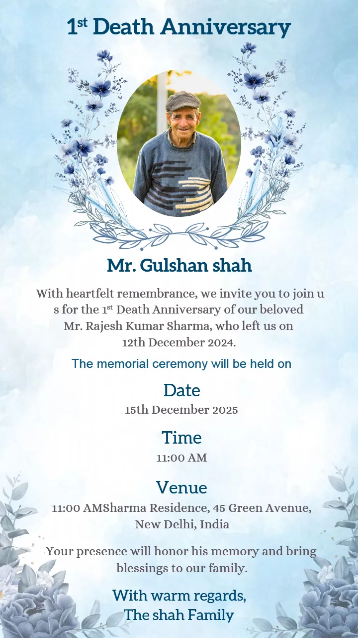 Death Anniversary Invitation Card Design in Blue Theme