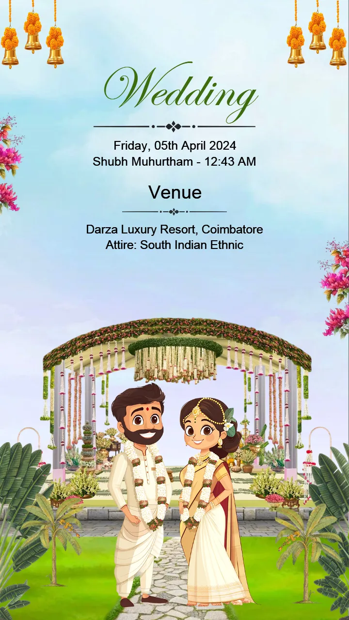 Tamil Wedding Invitation Card Online With Floral Temple Bell