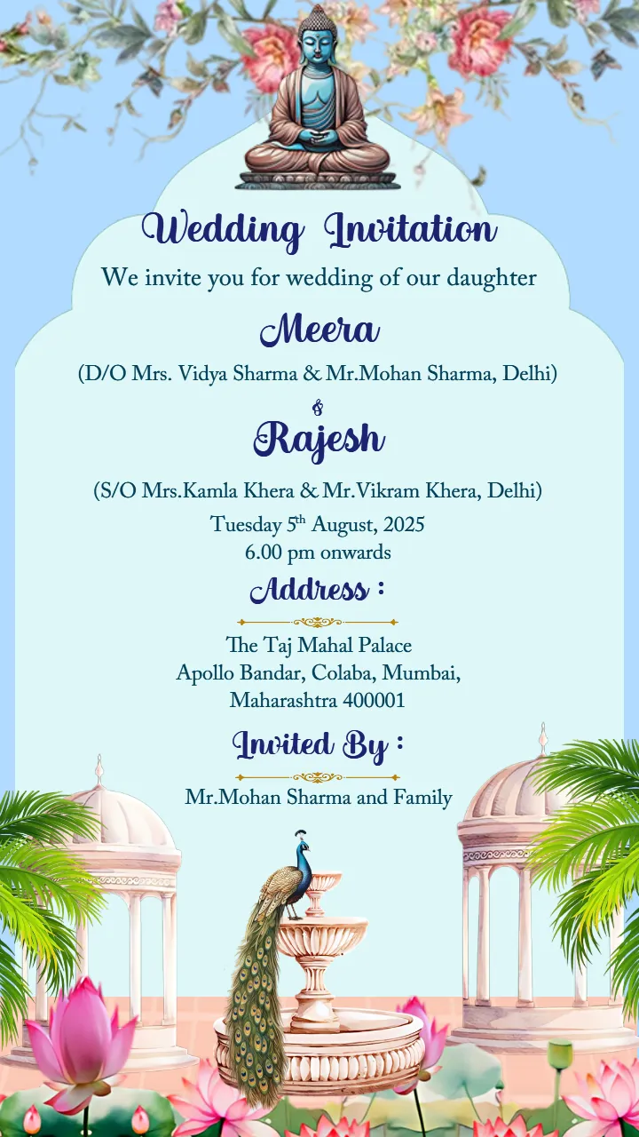 Buddhist wedding invitation video serene temple design