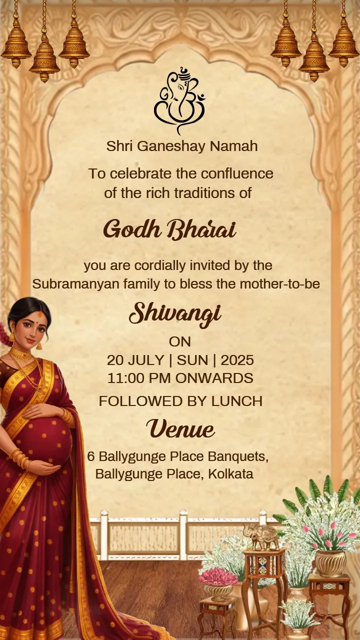 Godh Bharai invitation video in Warm Gold Color Theme
