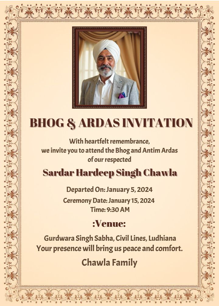 Bhog And Antim Ardas Template Online With Frame Style