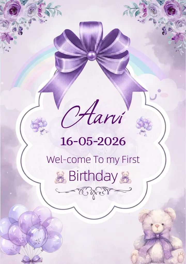 Birthday Return Gift Card For purple Theme