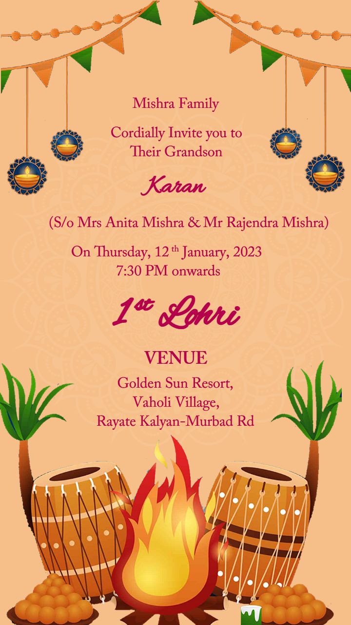 Festive Lohri Card Design with Lights and Celebration