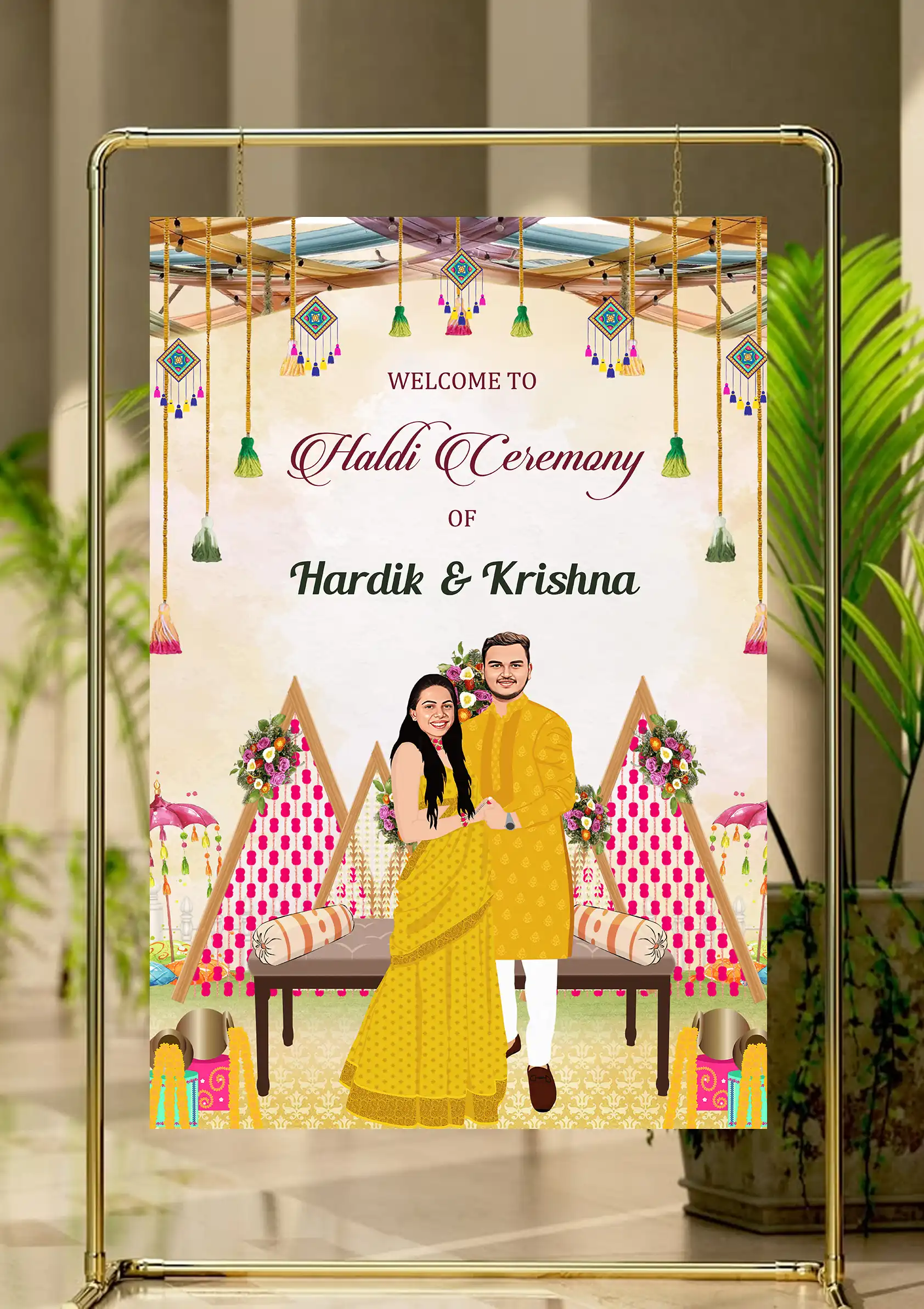 Haldi Ceremony Caricature Welcome Board
