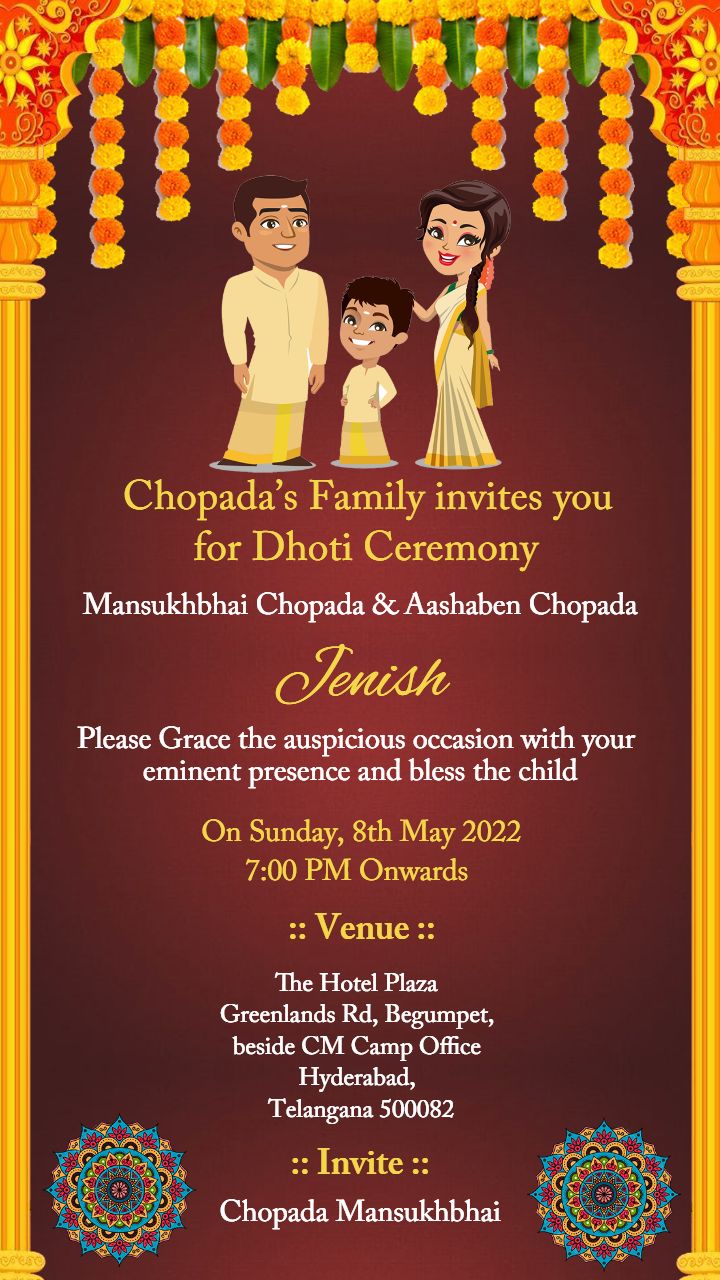Vibrant Dhoti Ceremony Invitation Cards Traditional