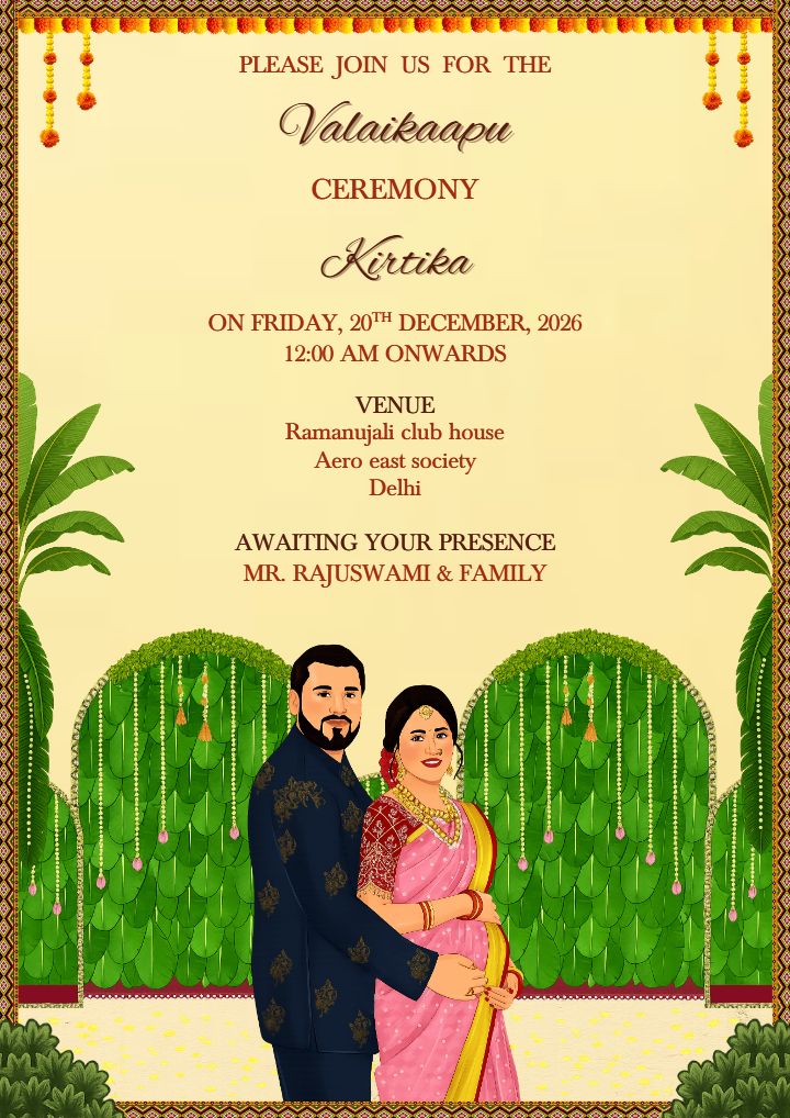 Valaikappu Invitation in Tamil With Cultural Ceremony