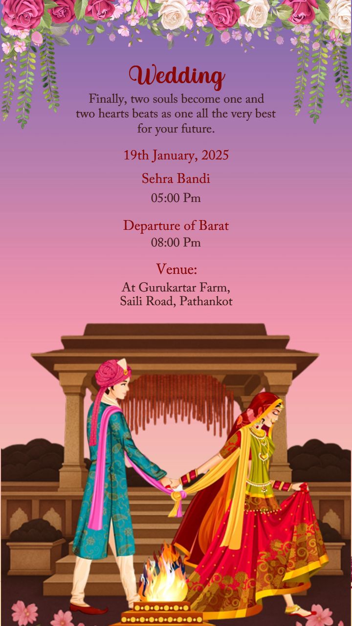 Rajsthani wedding invitation design With Couple Theme