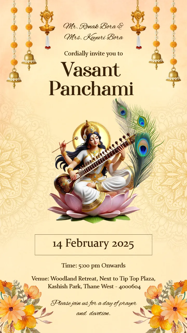 Vasant Panchami Invitation HD Card For Family Online Free