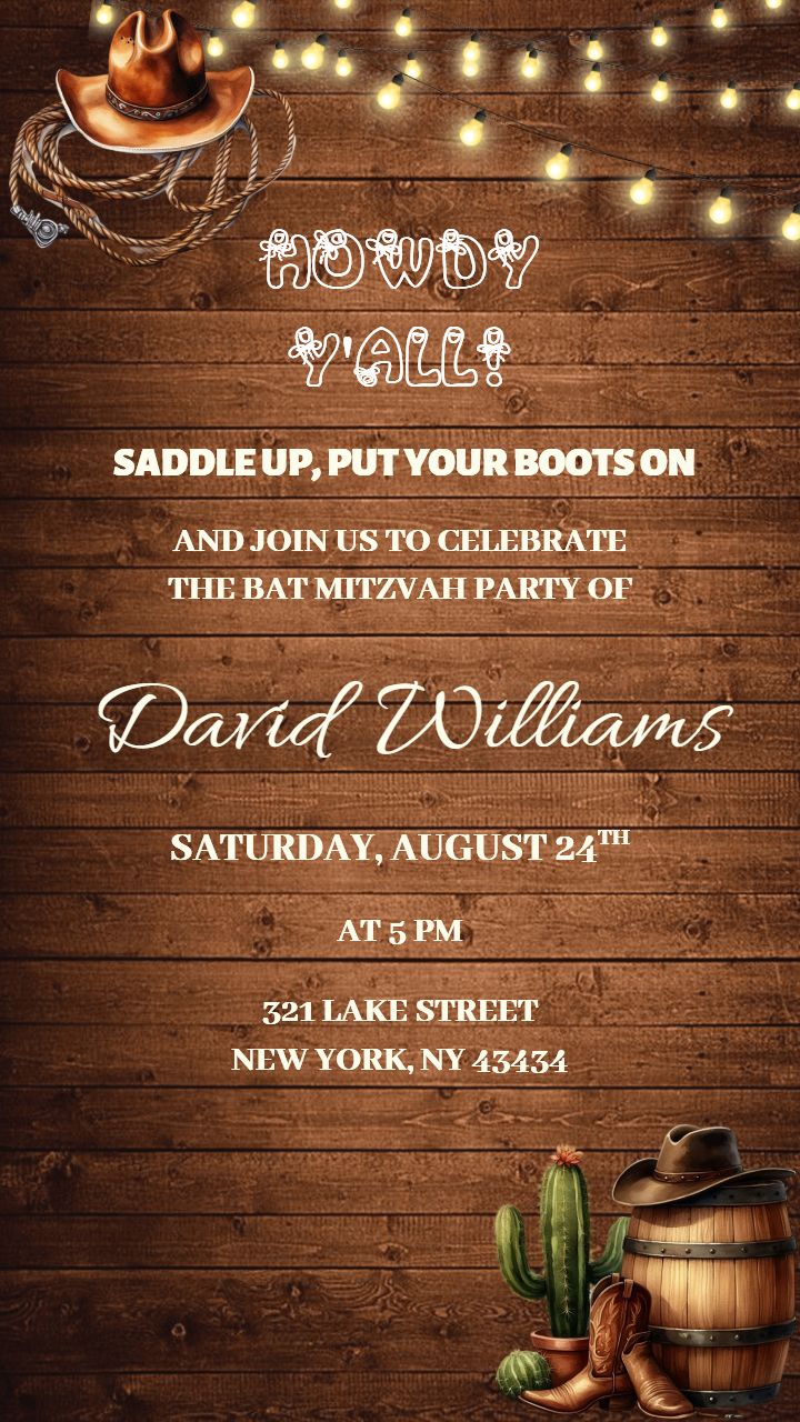 Wooden Theme Bar and Bat Mitzvah Invitation Card in English