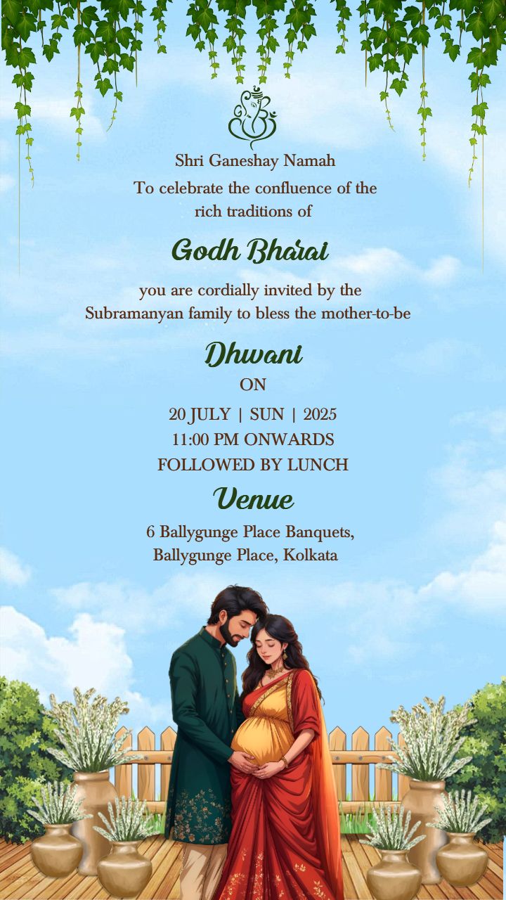 Godh Bharai Card In English With Couple Theme Design