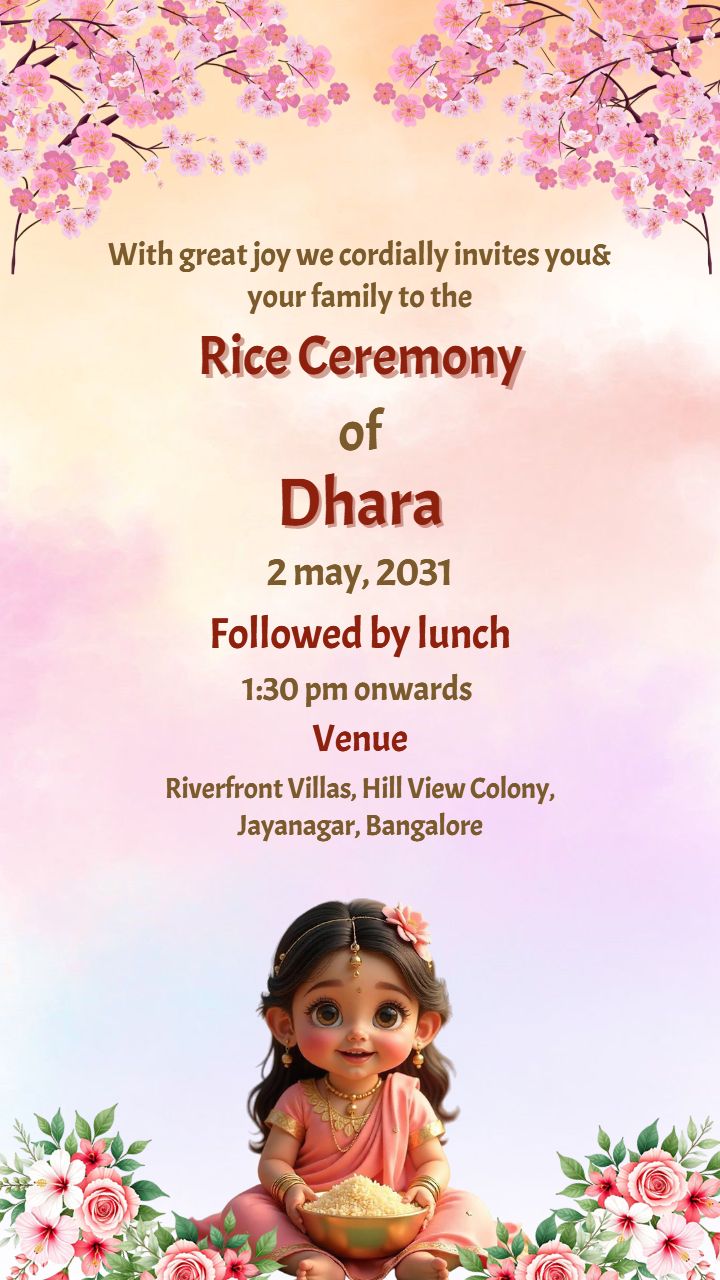 Cute Baby Girl Annaprashan Invitation Card Template