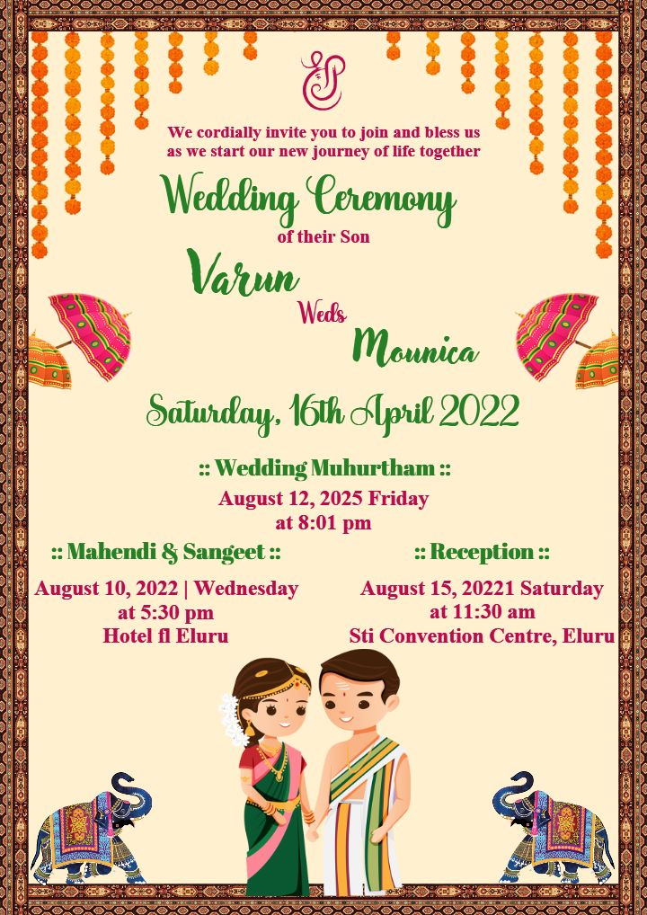 Unique Wedding Invitation Template With Indian Art