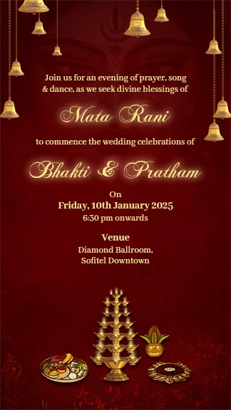 Mata Ki Chowki Video Invitation Card with Red Gold Theme