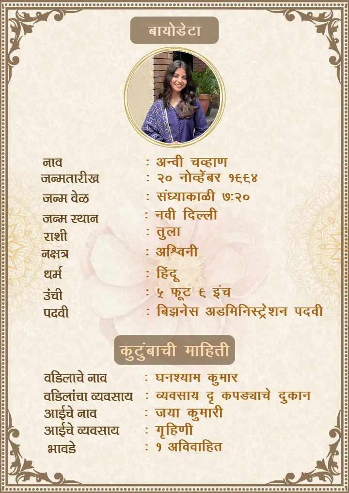 Mulacha Biodata in Marathi for Groom Profile Creation