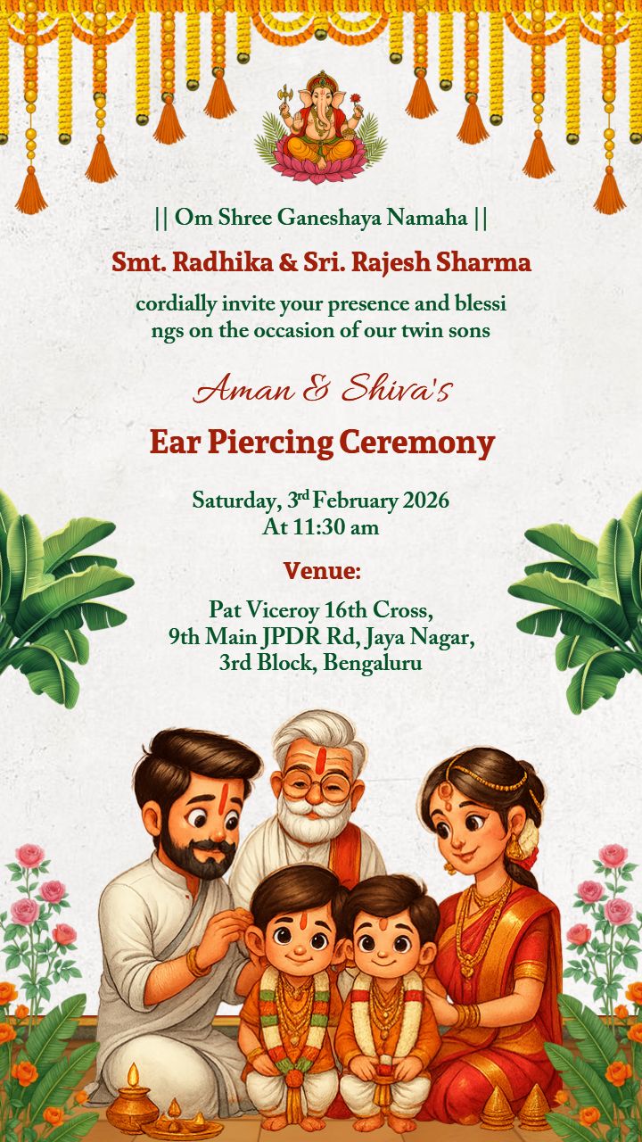 Cultural Video Invite for Ear Piercing Ceremony Temple Style