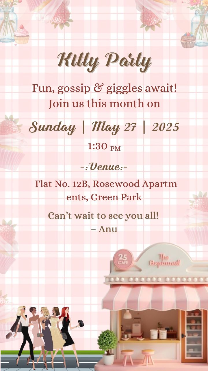 Kitty Party Invitation Template with Soft Pink Vibe