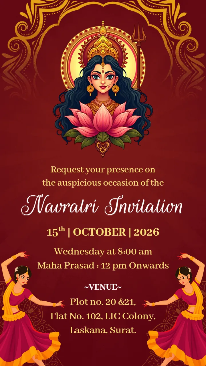 Navratri Invitation Card with Divine Maa Durga Design