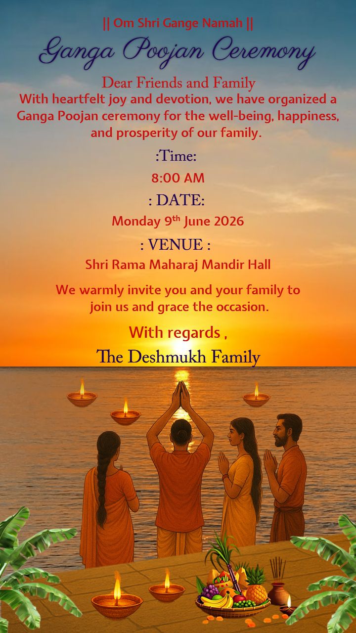 Ganga Pujan Invitation Template with Sunset Theme